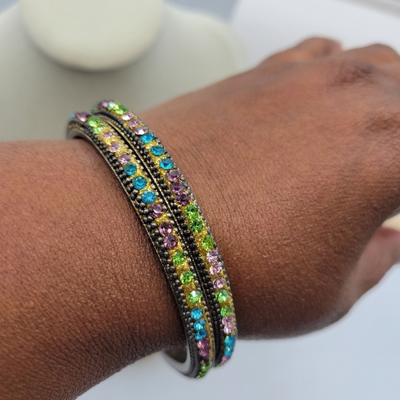 Bangle Bracelet Set | Two Blingly Colorful Bracelets - Picture 6 of 7